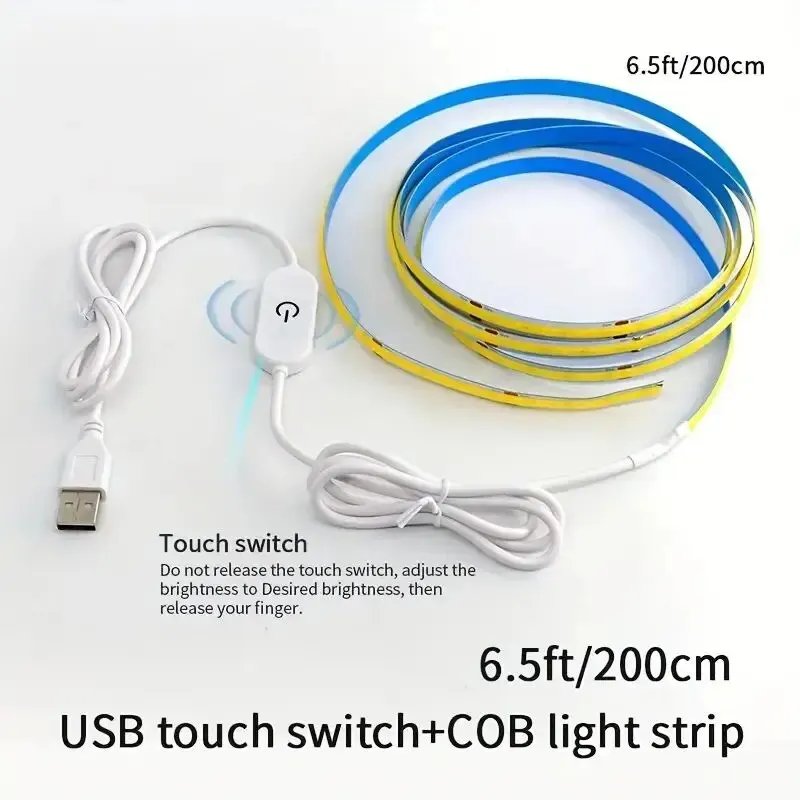 5V COB Strip Lights Touch Dimmer USB Flexible Diode Tape Ribbon For Kitchen Garage DIY TV Mirror PC Backlight Wall Decor Lights