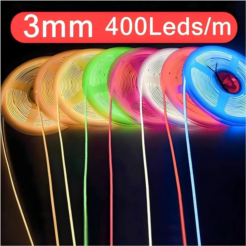 3mm Ultra Thin 12V Colorful COB LED Strip Dimmable 3000K 4000K 6000K High Density Flexible Light 400LEDs For DIY Home Decor Lamp 3mm Ultra Thin 12V Colorful COB LED Strip Dimmable 3000K 4000K 6000K High Density Flexible Light 400LEDs For DIY Home Decor Lamp
