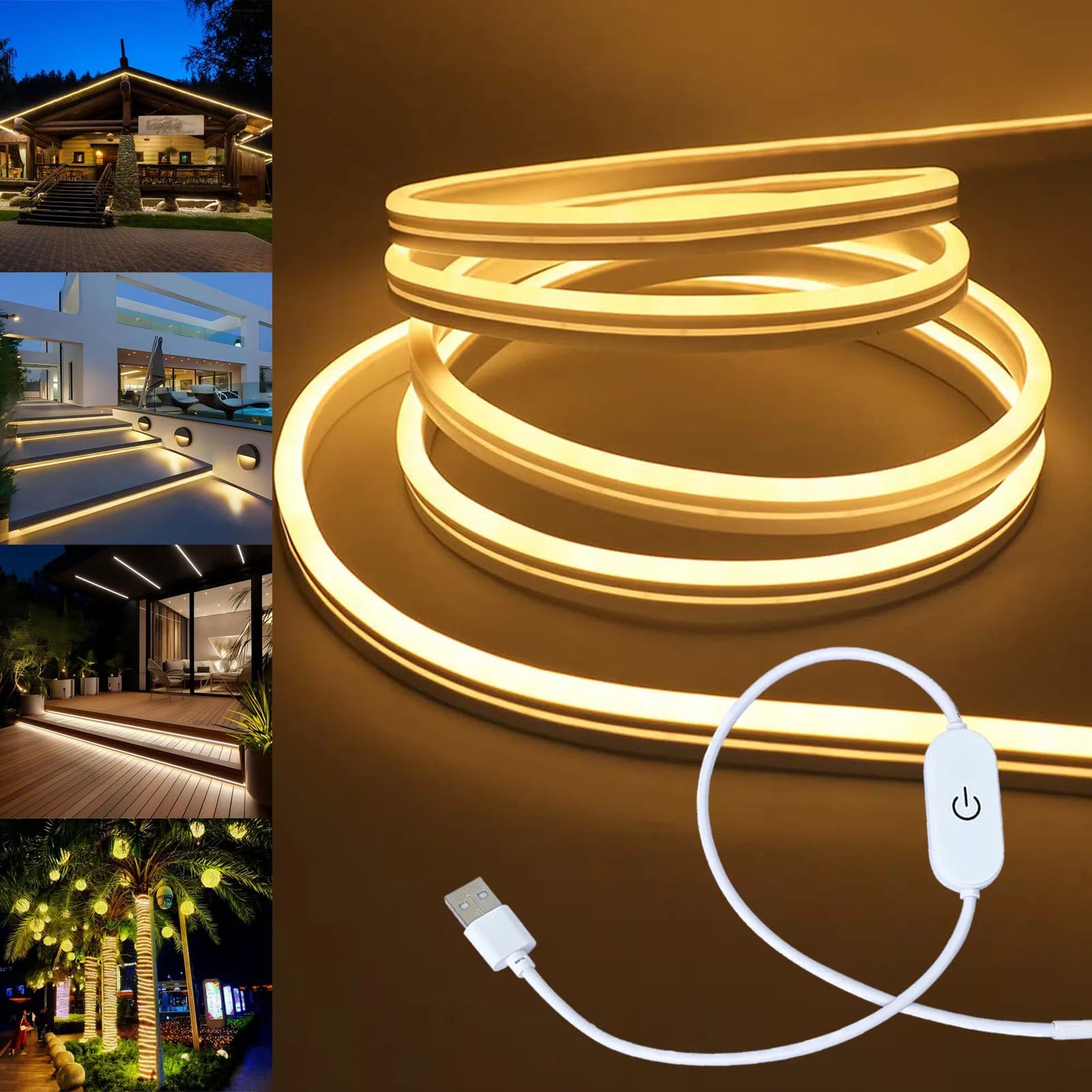 LED Strip Neon Light USB DC 5V Dimmable Touch Sensor Switch Flexible Silicone Neon Sign Tape Waterproof For Outdoor Home Decor