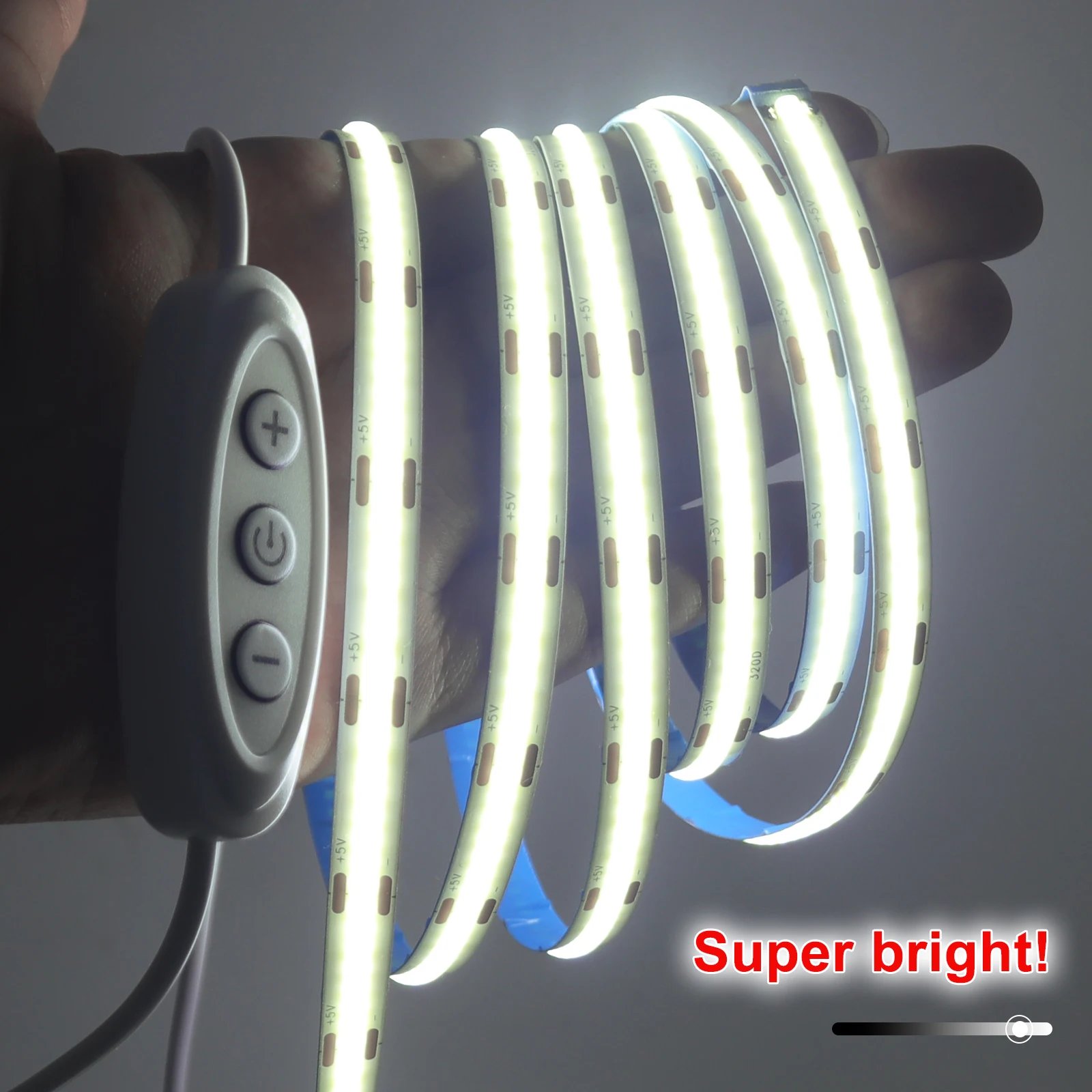 Dimmable COB LED Strip Light 5V USB Flexible LED Tape with ON OFF Switch 320LEDs High Density Linear Lighting with Adhesive Tape