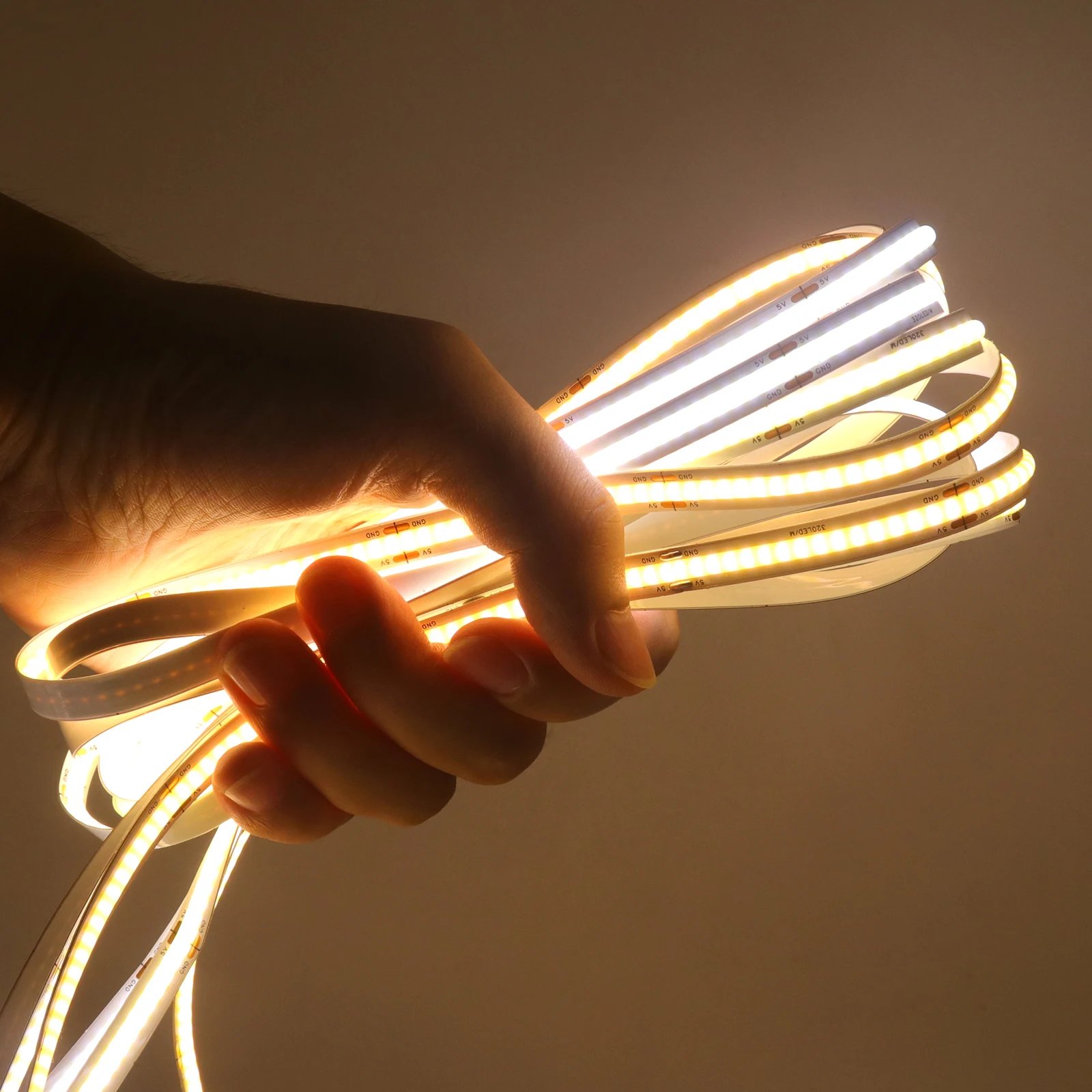 3AA Battery Box 5V COB Led Strip 8MM 320LEDs/M Warm Natural Cool White Flexible COB Strip Light for Bedroom Cabinet TV Backlight