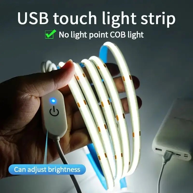 COB Lights LED Strip Touch Dimmer Flexible Diode Tape 5V USB Linear Indoor Lighting Lamp Room DIY TV Mirror Backlight Wall Decor