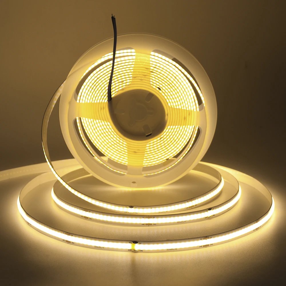 3mm 5mm 8mm PCB COB LED Strip Light 5V 12V 24V 320LEDs/m High Brightness Flexible Tape Warm Natural White Red Green Blue 0.5m 5m