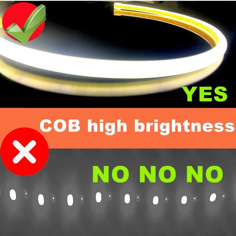 288LEDs/m COB LED Strip 220V Dimmable Power EU Plug 3000k 6000k RA90 Outdoor Garden FOB LED Tape Bedroom Kitchen Lighting
